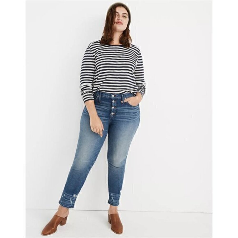 Madewell Tall Slim Straight Jeans Distressed Button-Front Edition Size 36T NWOT